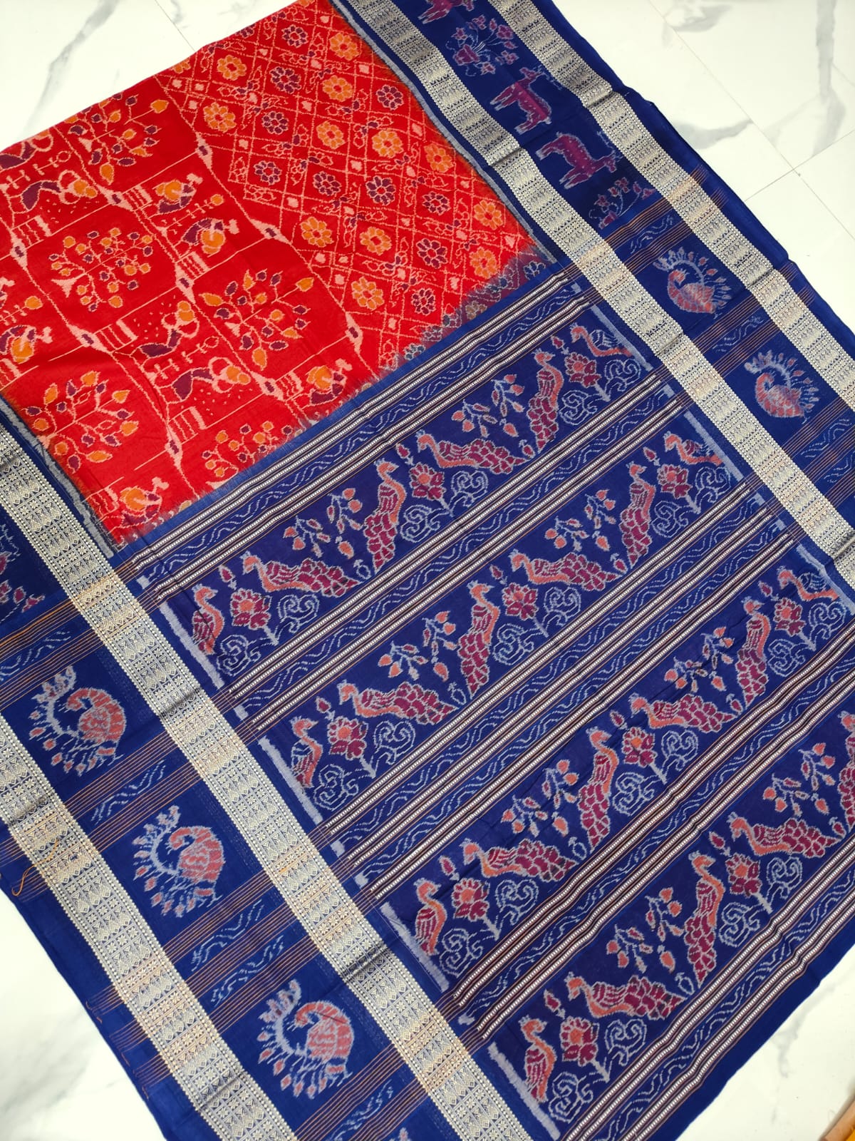 Ragini Red & Blue Handwoven Sambalpuri Saree