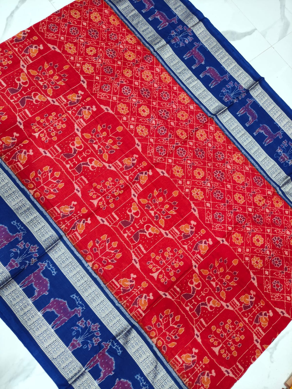 Ragini Red & Blue Handwoven Sambalpuri Saree