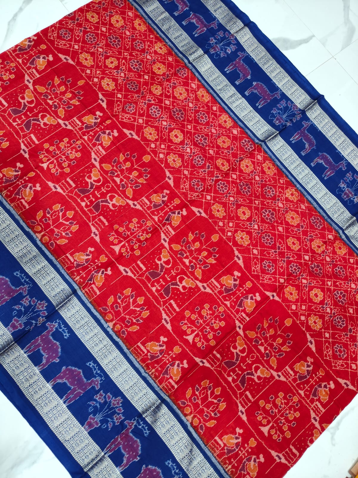 Ragini Red & Blue Handwoven Sambalpuri Saree