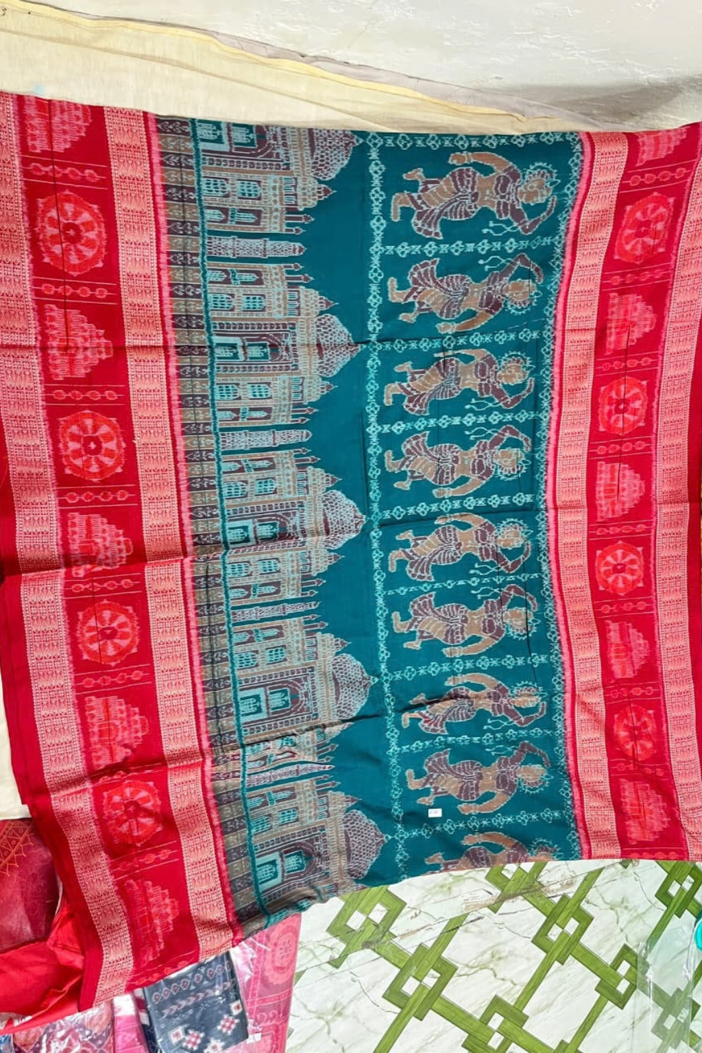 Charvi Teal & Red Handwoven Sambalpuri Saree