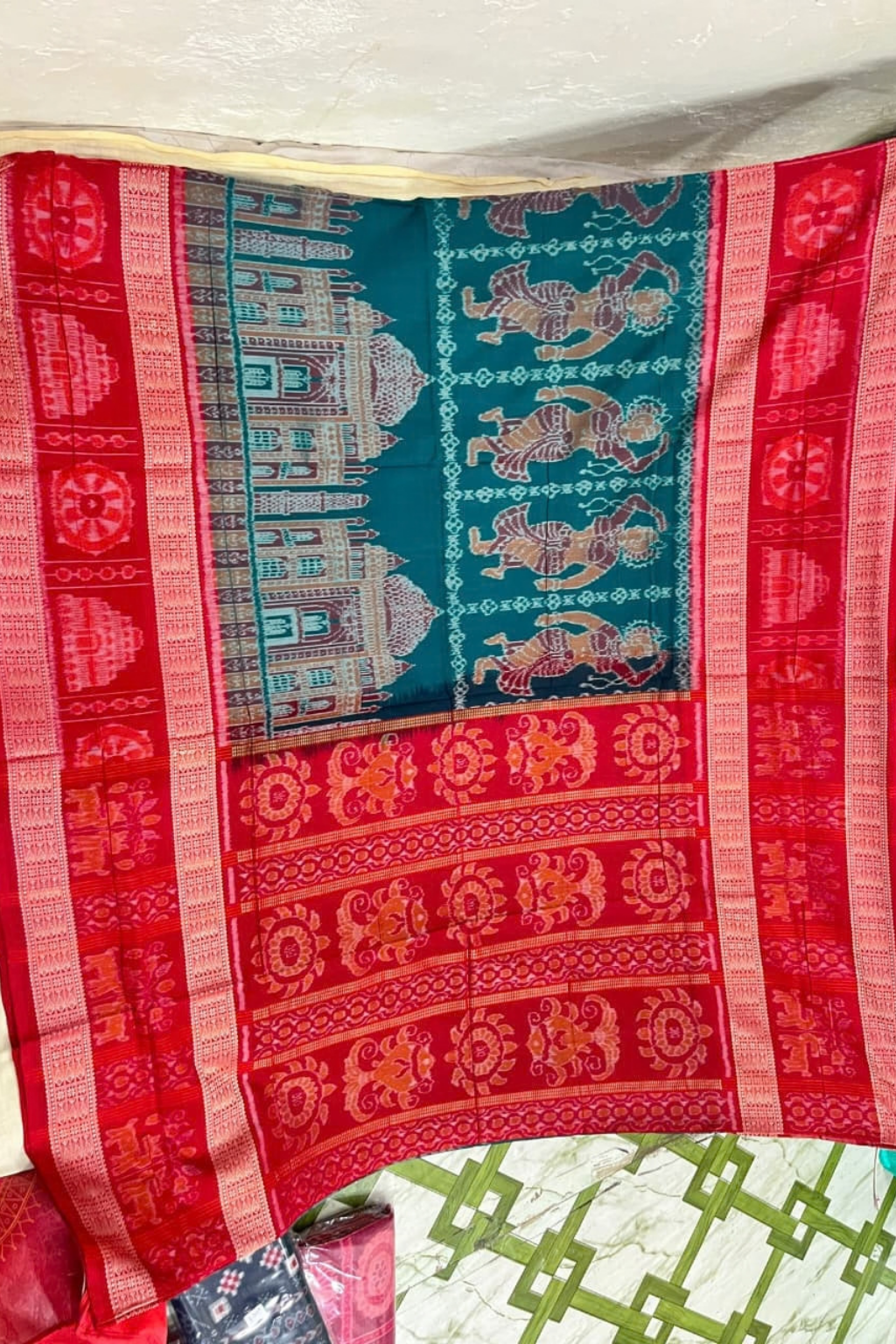 Charvi Teal & Red Handwoven Sambalpuri Saree