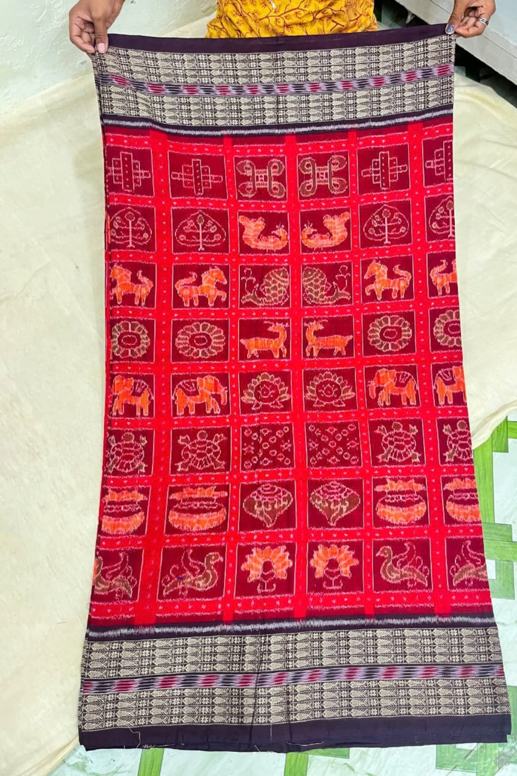 Anvaya Red & Black Handwoven Sambalpuri Saree