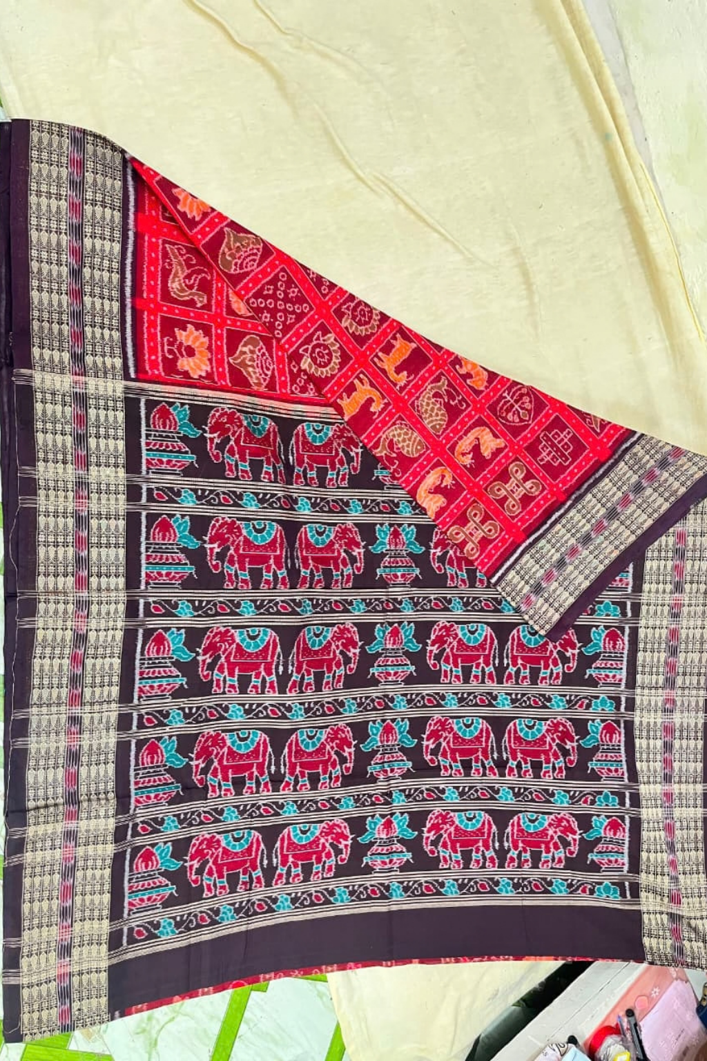 Anvaya Red & Black Handwoven Sambalpuri Saree