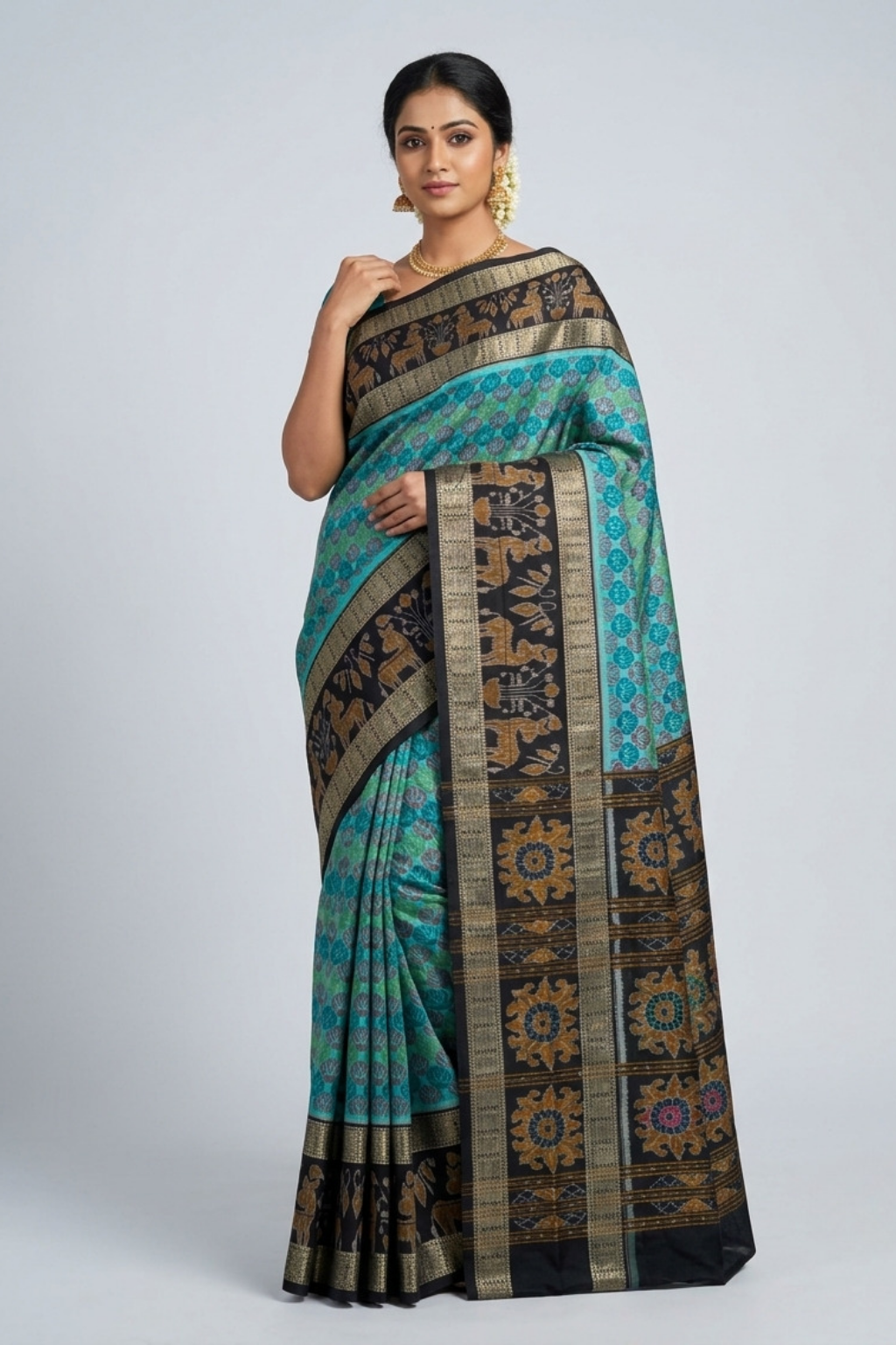Nandini Teal & Black Handwoven Sambalpuri Saree