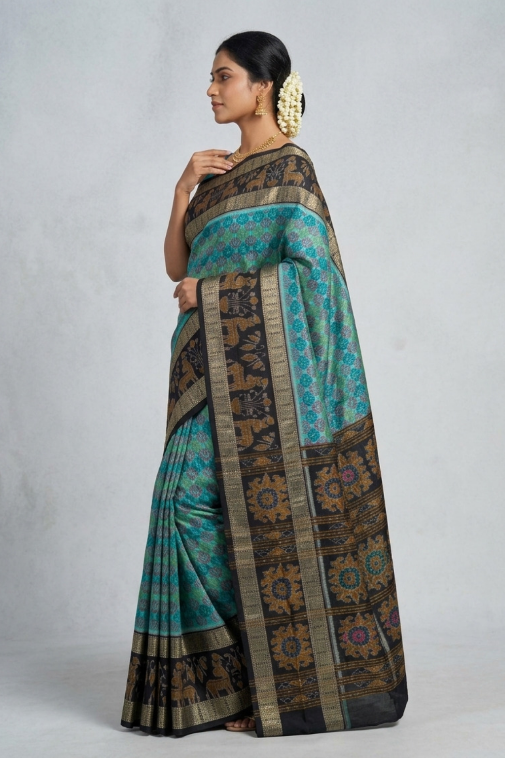 Nandini Teal & Black Handwoven Sambalpuri Saree