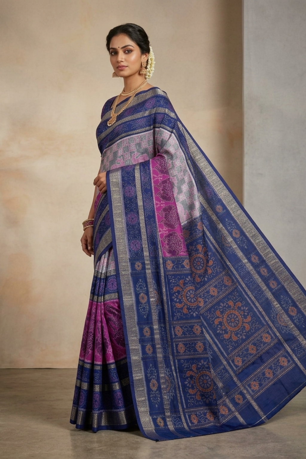 Shruti Blue & Pink Handwoven Sambalpuri Saree
