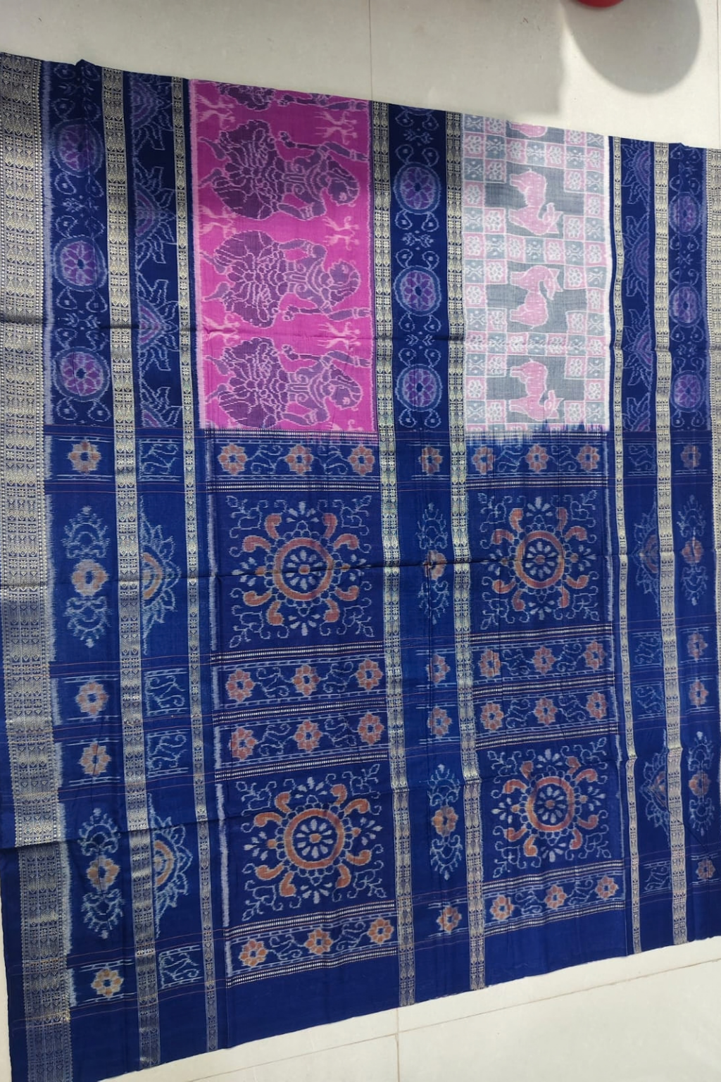 Shruti Blue & Pink Handwoven Sambalpuri Saree