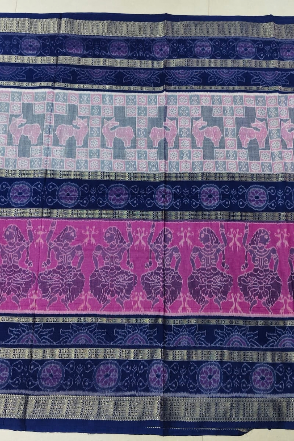 Shruti Blue & Pink Handwoven Sambalpuri Saree