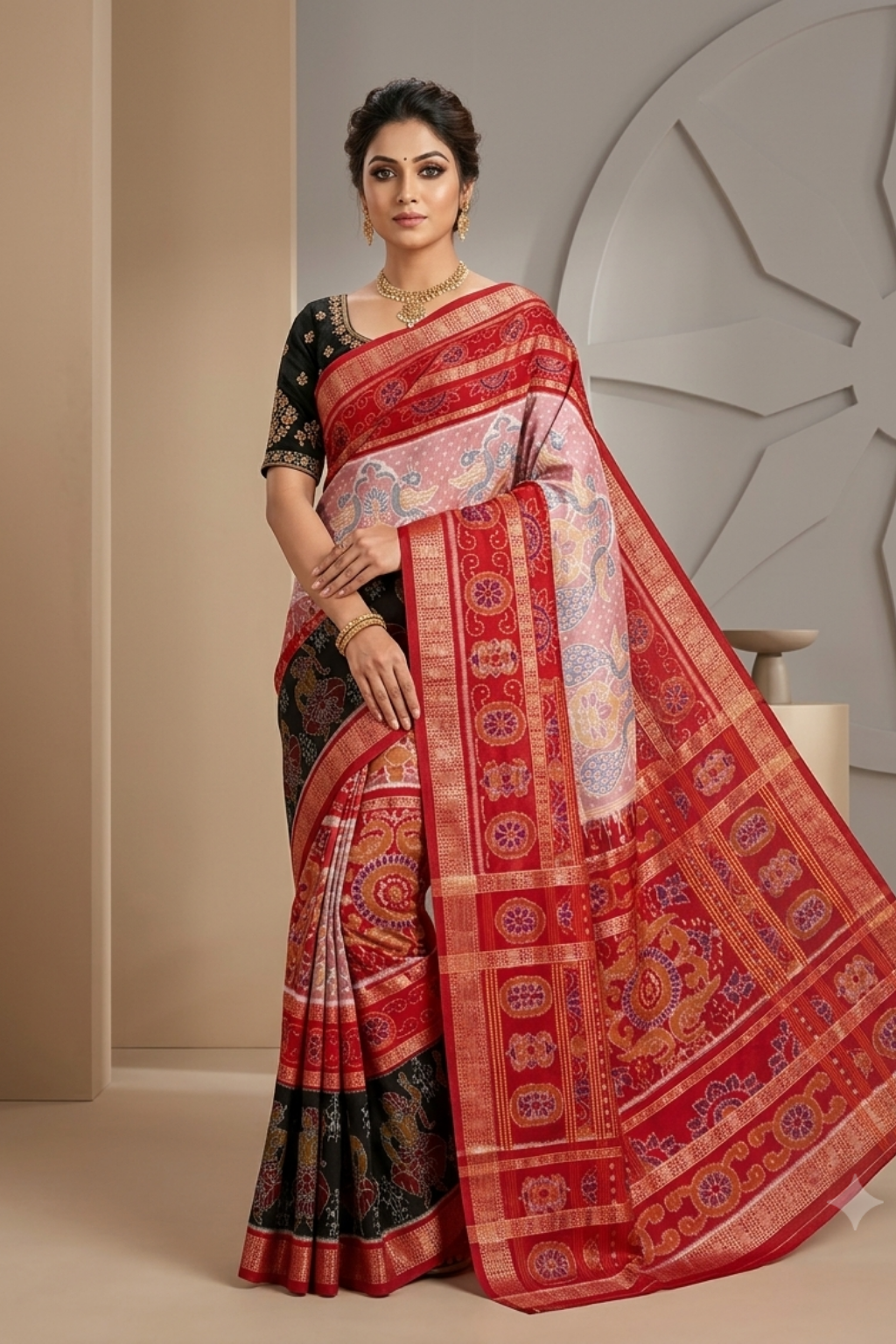 Nritya Red Handwoven Sambalpuri Saree