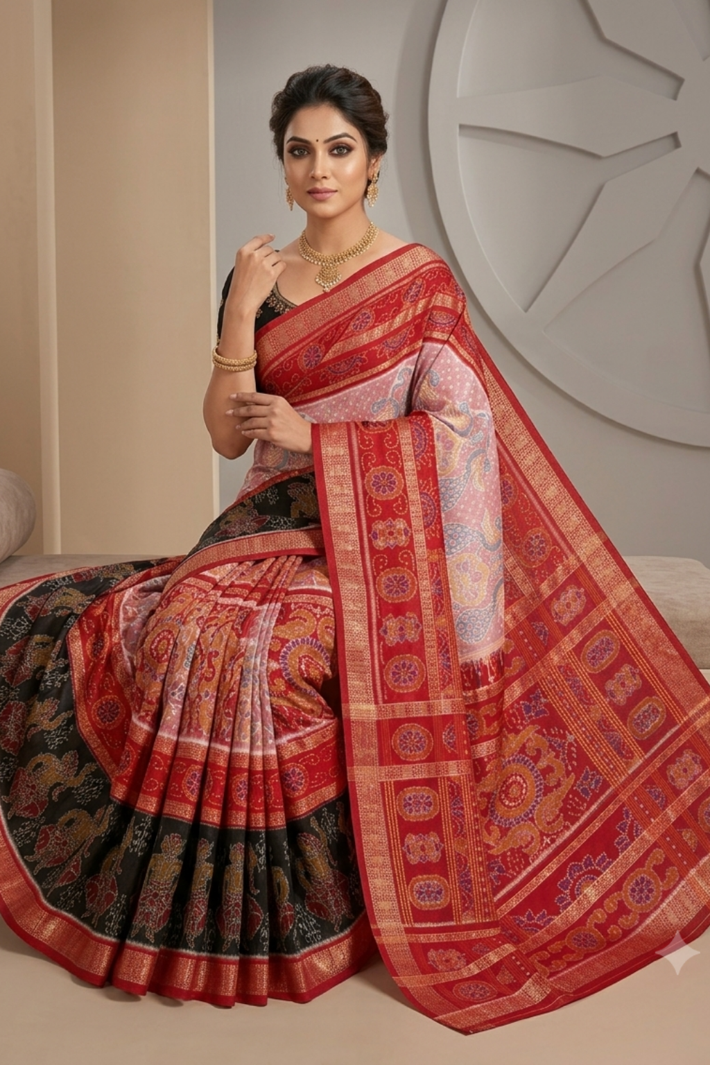 Nritya Red Handwoven Sambalpuri Saree