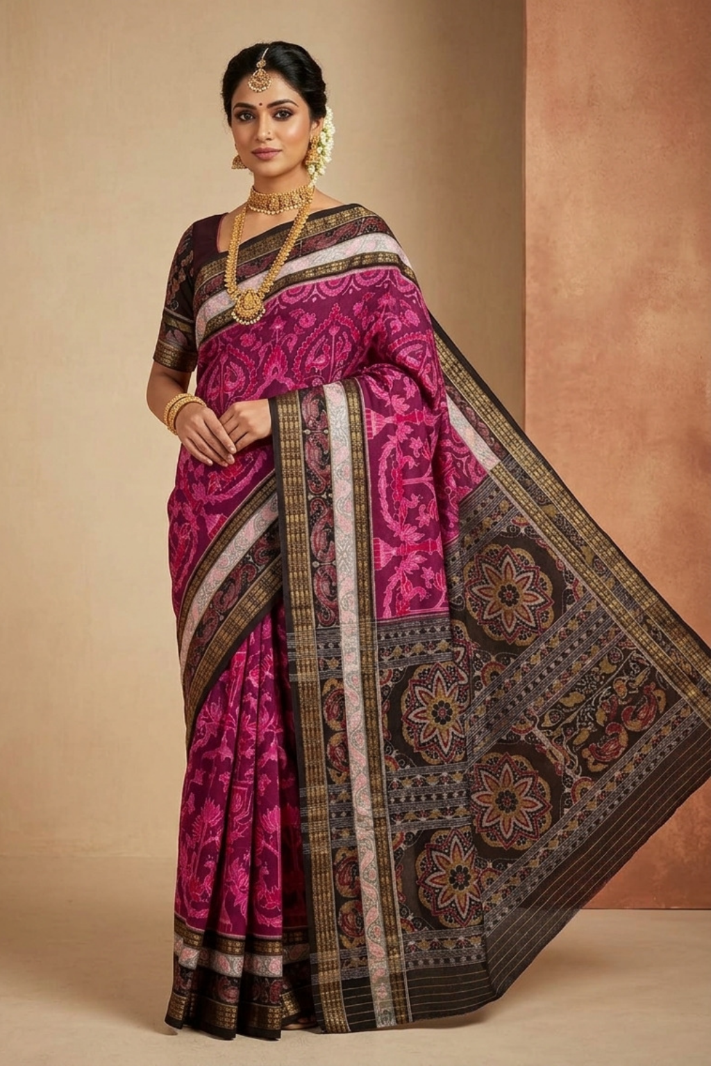 Vasudha Magenta Handwoven Sambalpuri Saree