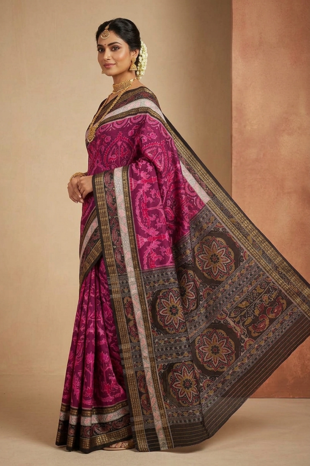 Vasudha Magenta Handwoven Sambalpuri Saree