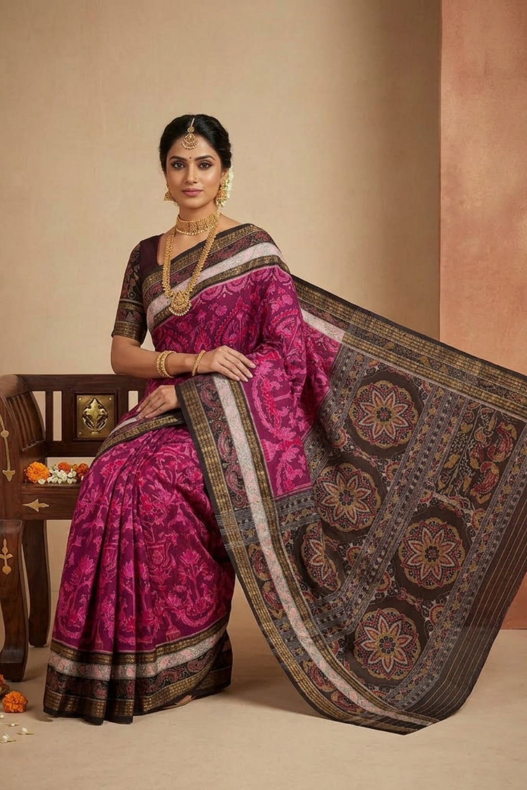 Vasudha Magenta Handwoven Sambalpuri Saree