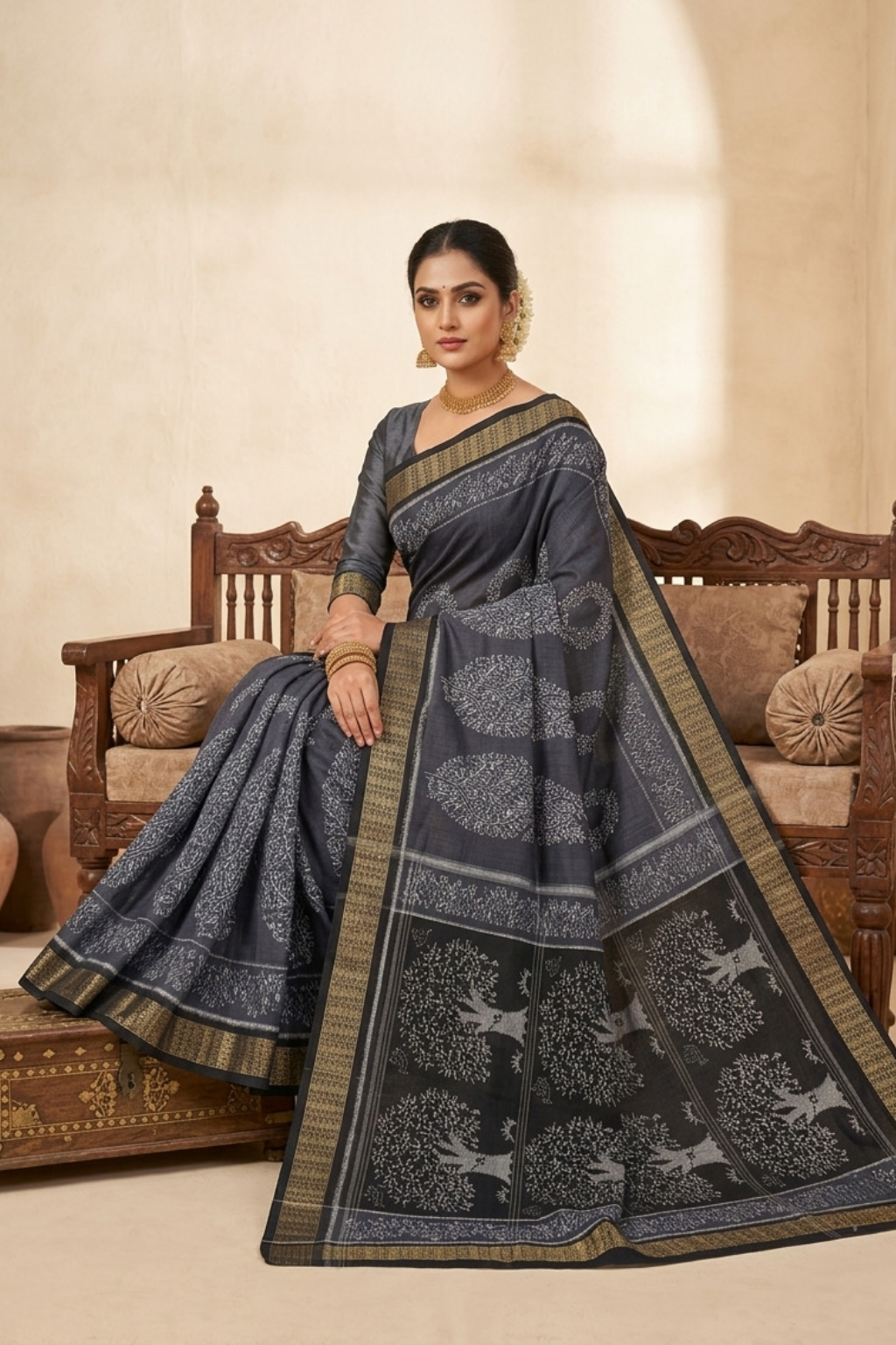 Anvika Black & Grey Handwoven Sambalpuri Saree