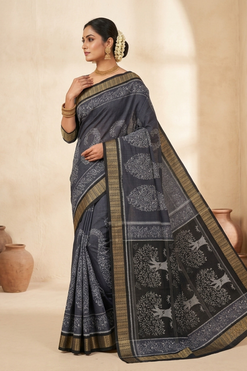 Anvika Black & Grey Handwoven Sambalpuri Saree
