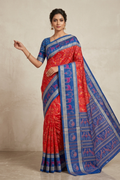 Vasudha Red & Blue Handwoven Sambalpuri Saree