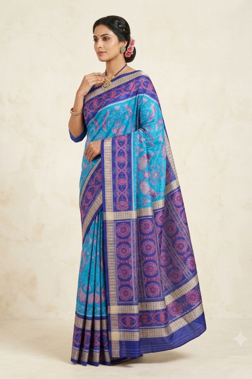 Aarohi Blue Handwoven Sambalpuri Saree