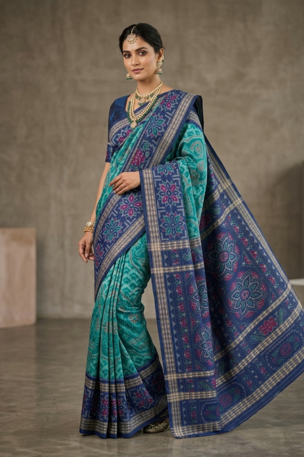 Meher Navy Blue Handwoven Sambalpuri Saree