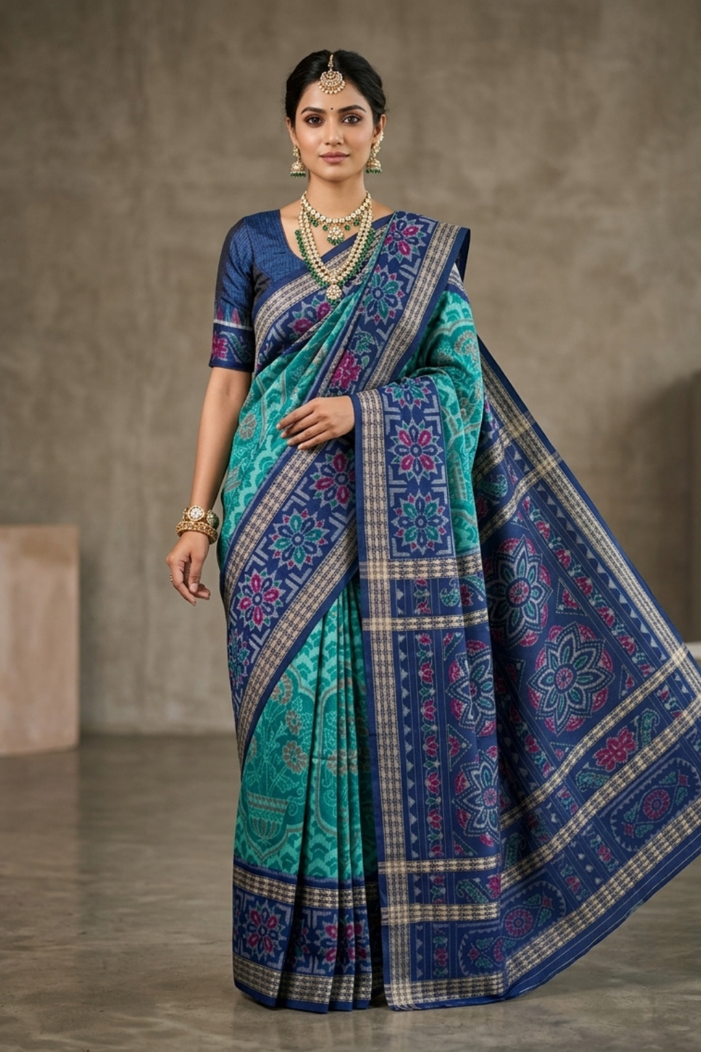 Meher Navy Blue Handwoven Sambalpuri Saree