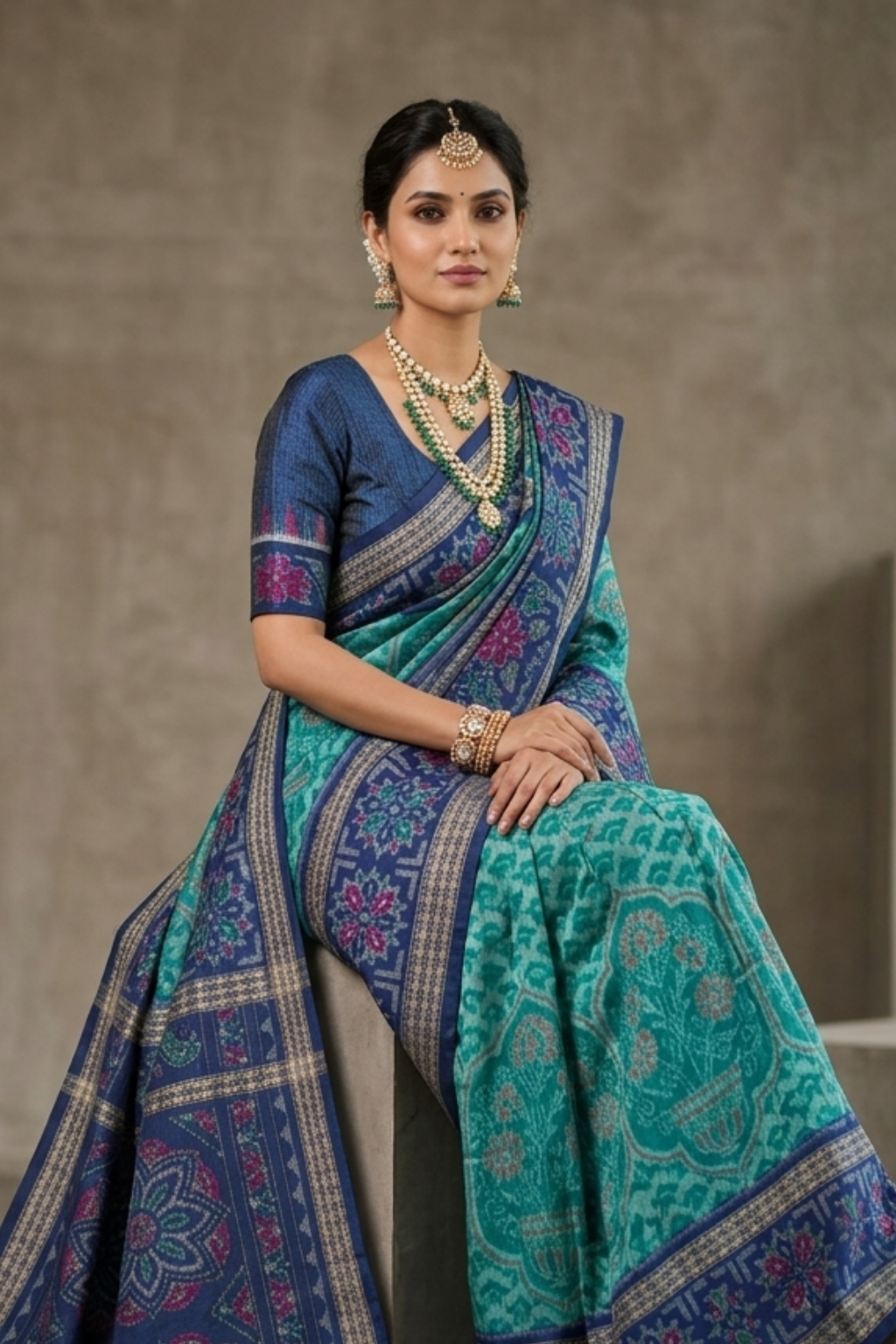 Meher Navy Blue Handwoven Sambalpuri Saree