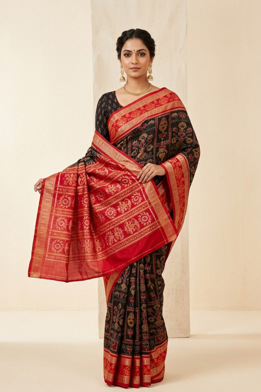 Vasudha Black & Red Handwoven Sambalpuri Saree