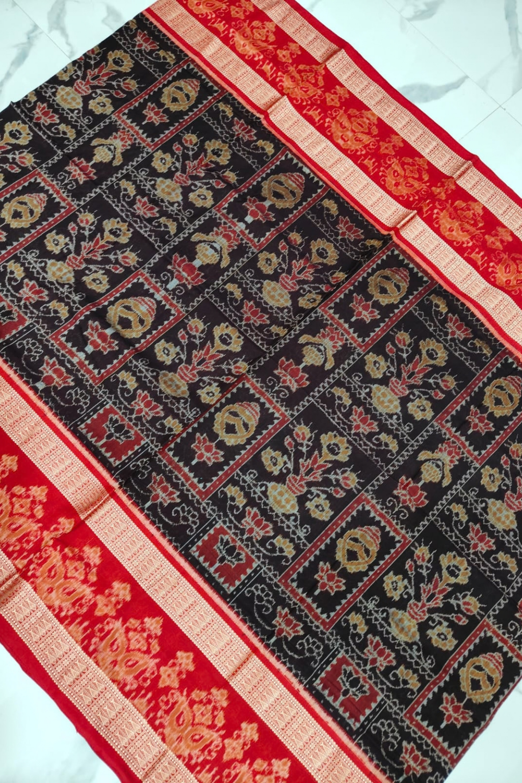 Vasudha Black & Red Handwoven Sambalpuri Saree