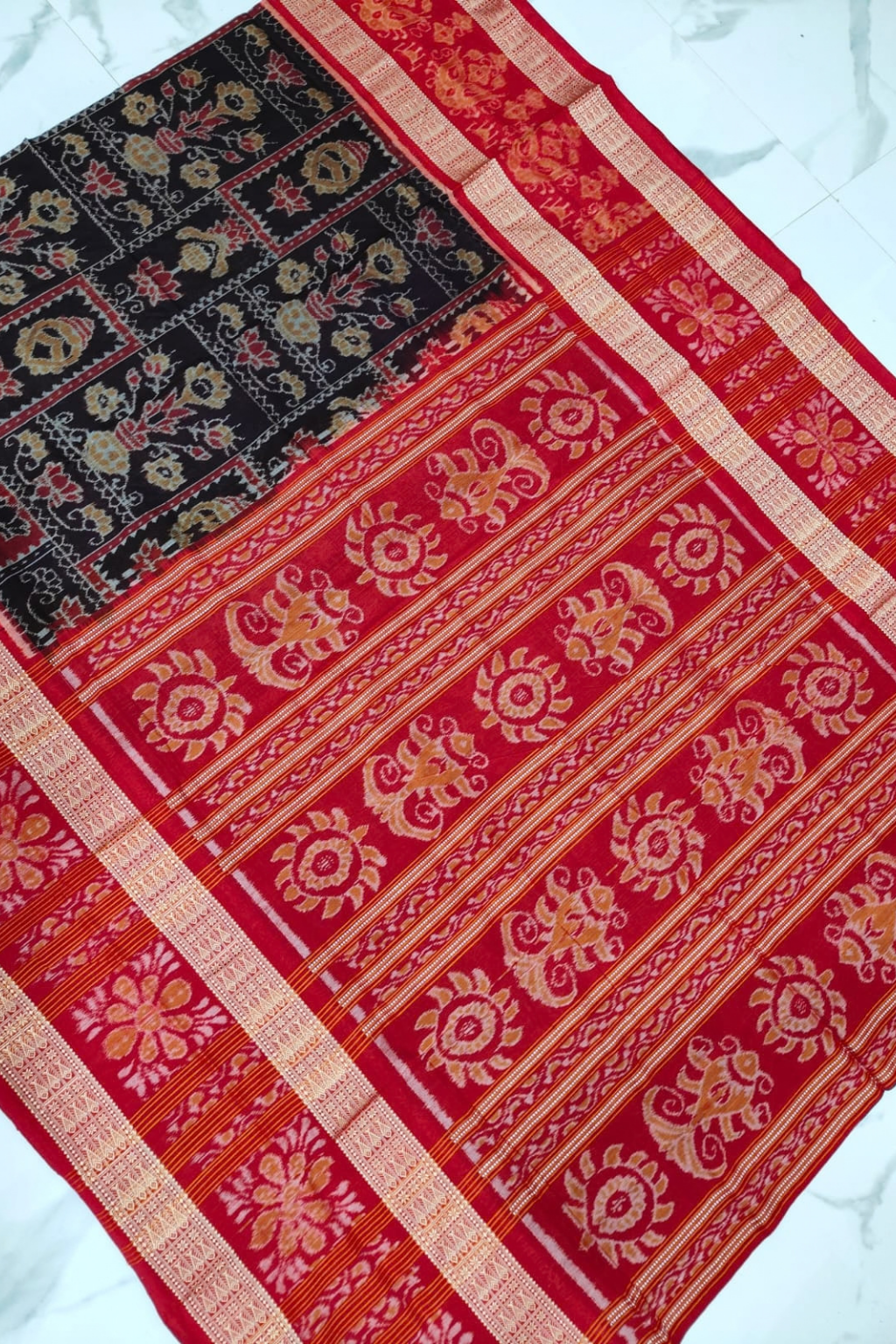 Vasudha Black & Red Handwoven Sambalpuri Saree