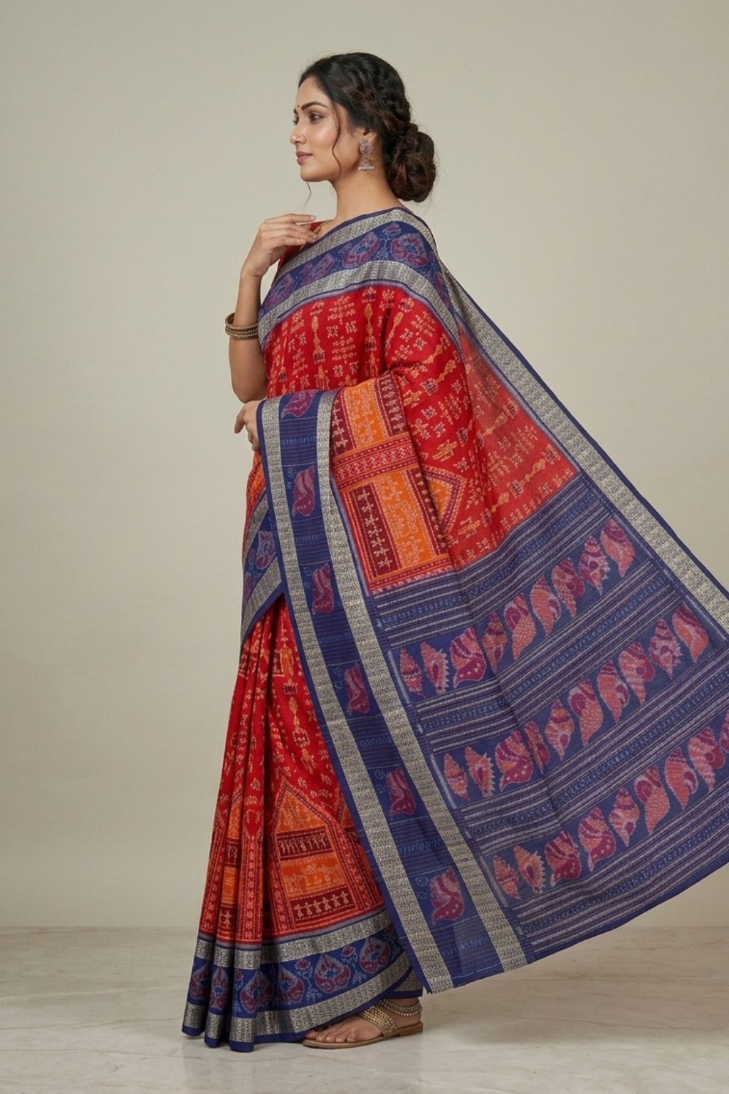 Aarini Red & Blue Handwoven Sambalpuri Saree
