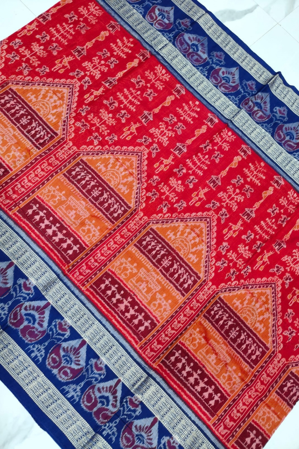 Aarini Red & Blue Handwoven Sambalpuri Saree