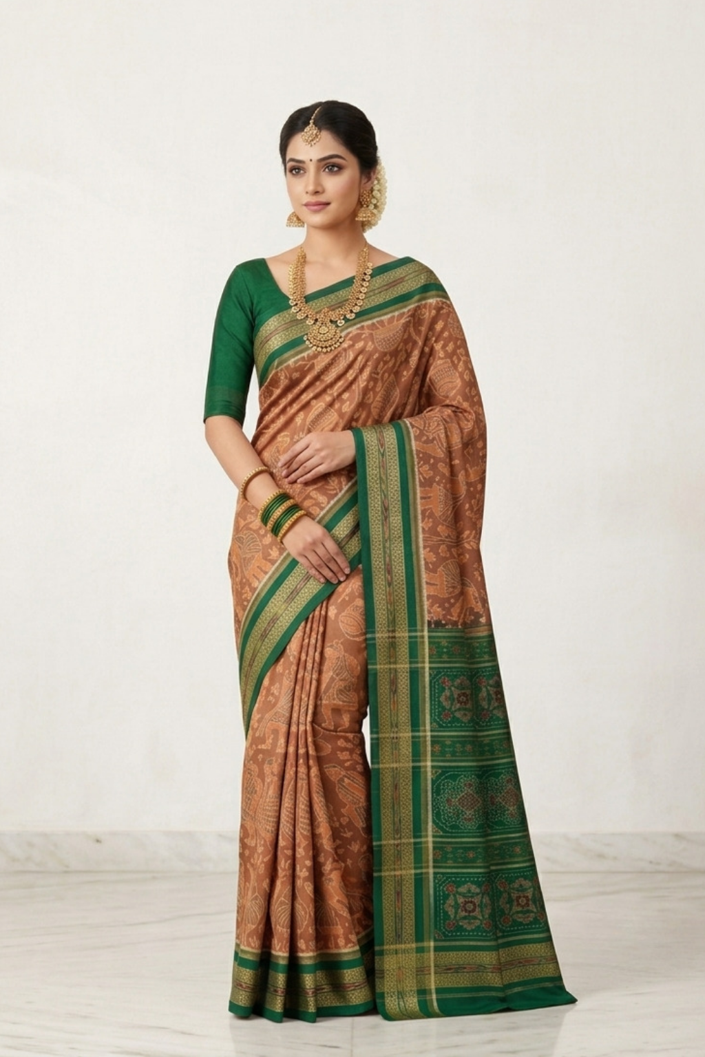 Mrinalika Brown Handwoven Sambalpuri Saree