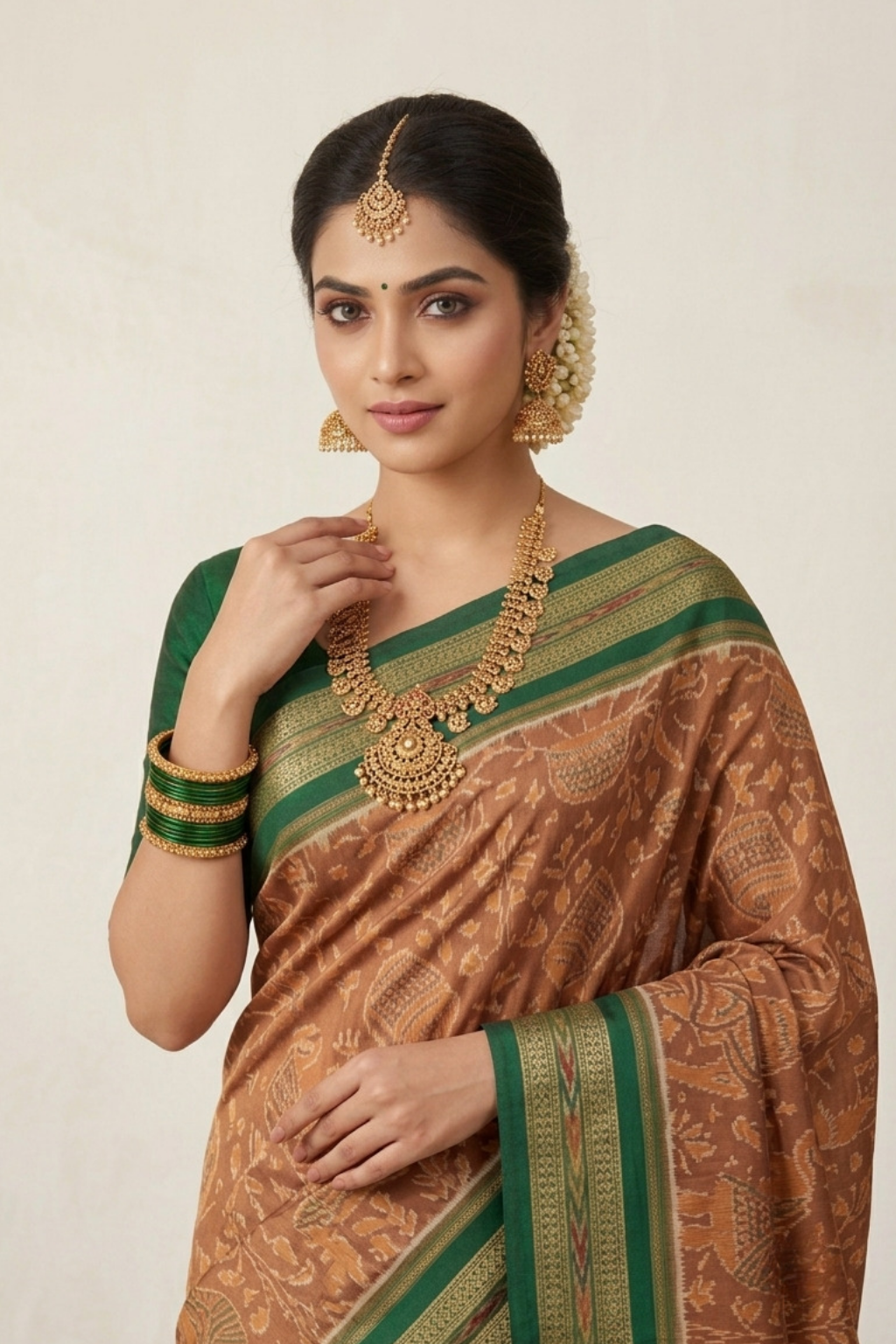Mrinalika Brown Handwoven Sambalpuri Saree