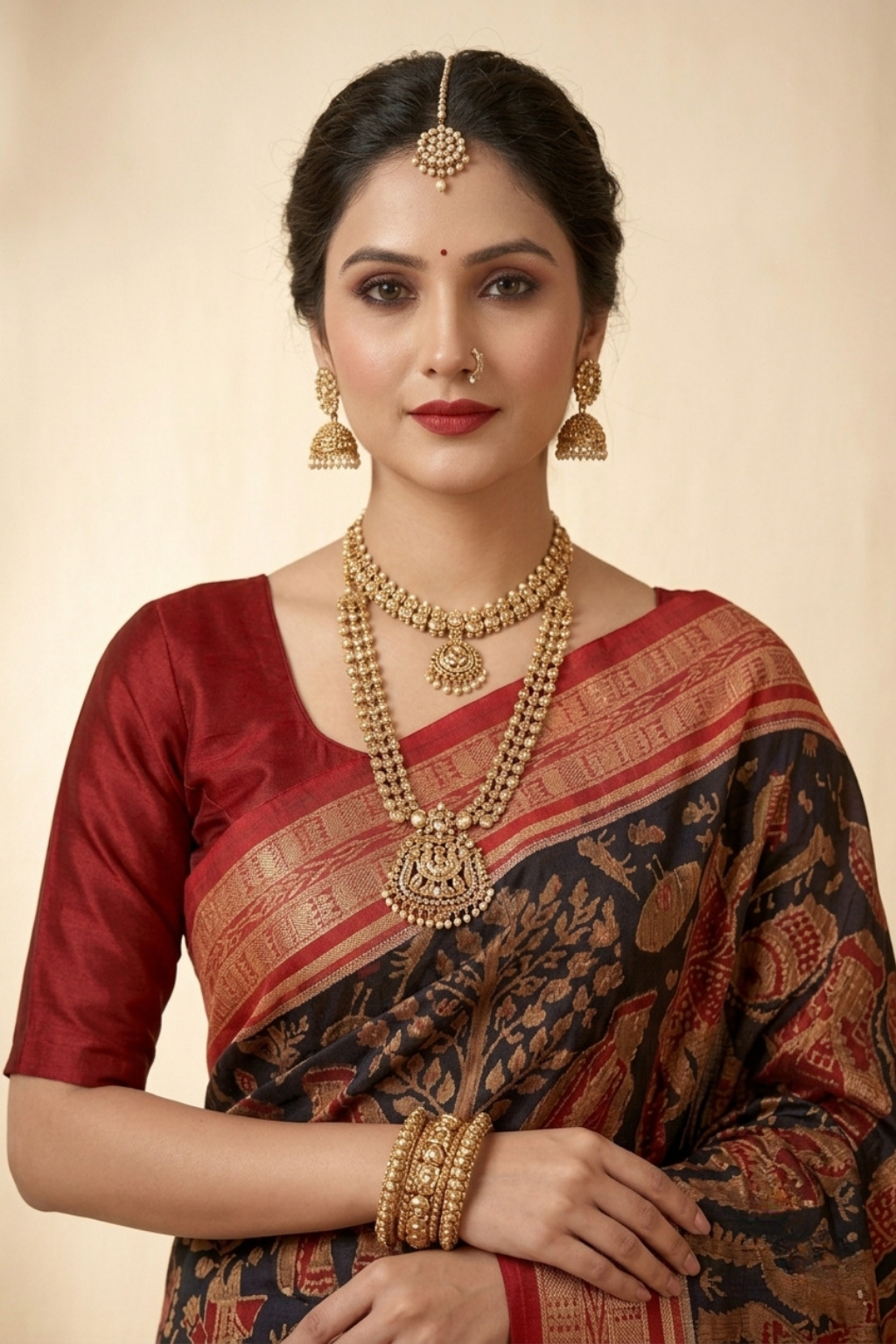 Kalyani Black & Red Handwoven Sambalpuri Cotton Saree