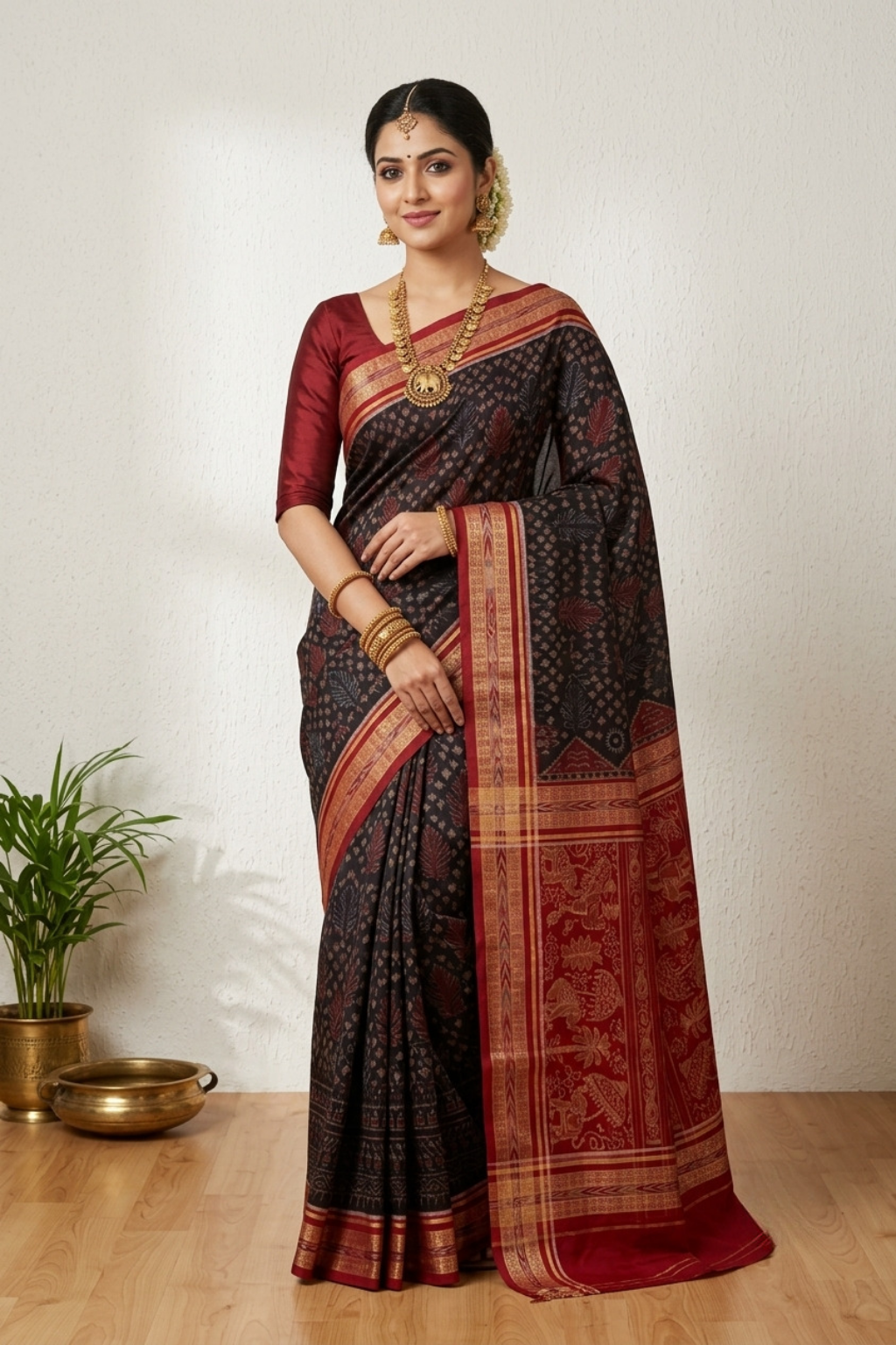 Swapna Black Handwoven Sambalpuri Saree