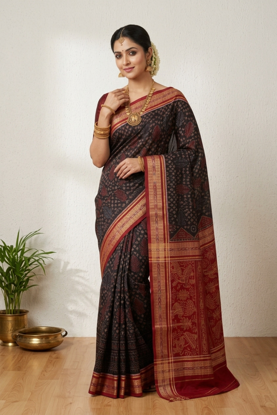 Swapna Black Handwoven Sambalpuri Saree