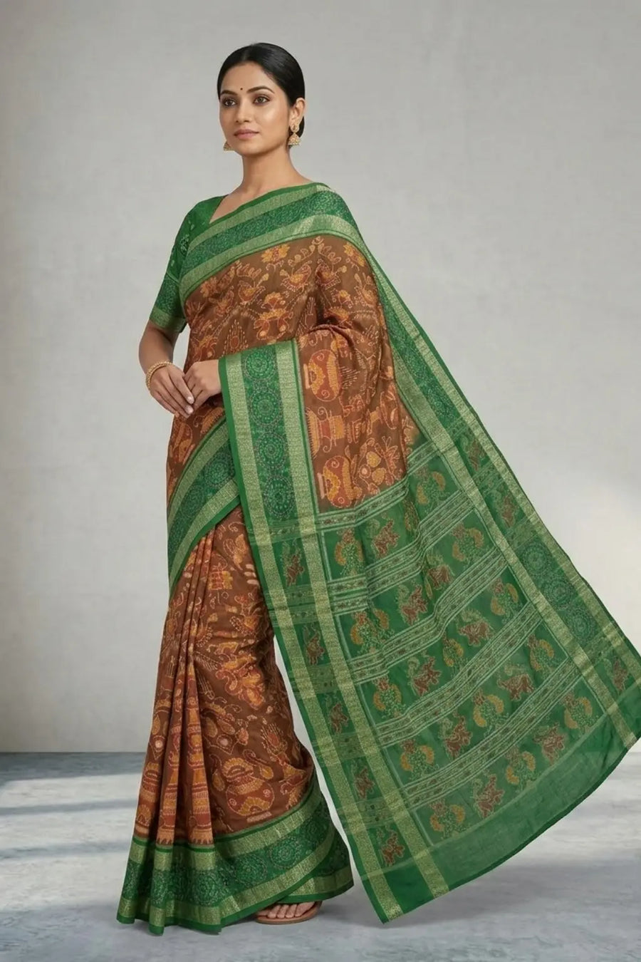 Vasudha Brown Handwoven Sambalpuri cotton saree