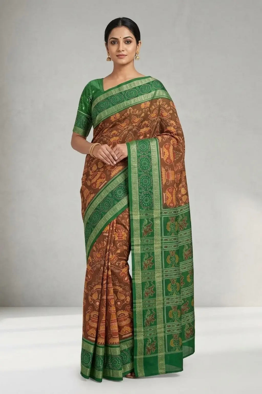 Vasudha Brown Handwoven Sambalpuri cotton saree