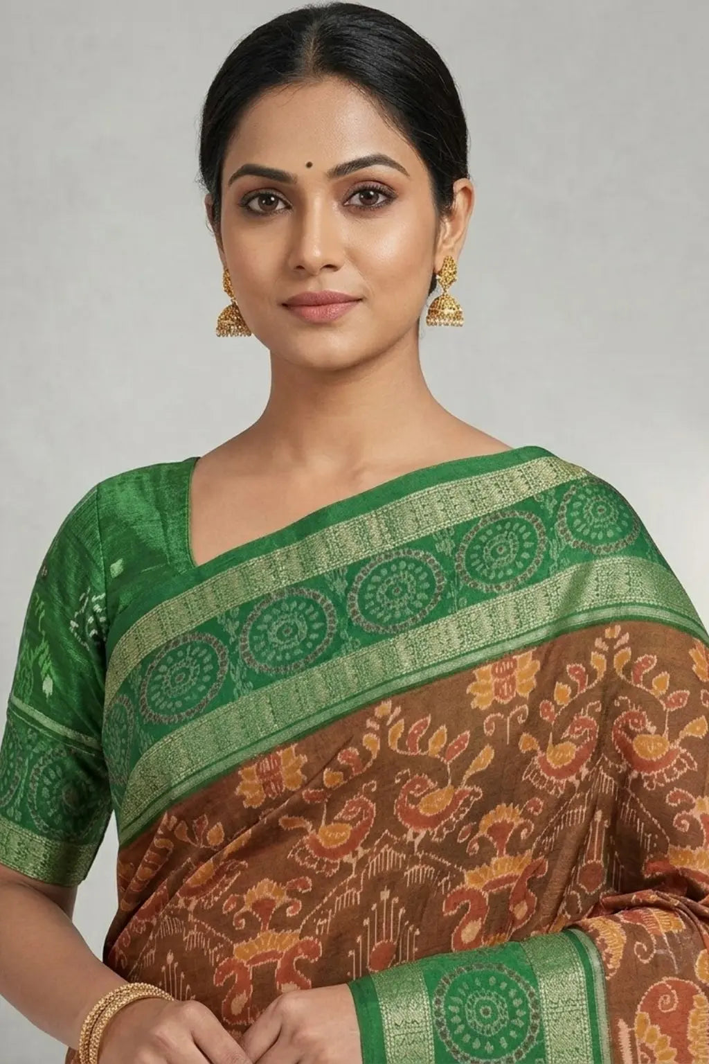 Vasudha Brown Handwoven Sambalpuri cotton saree