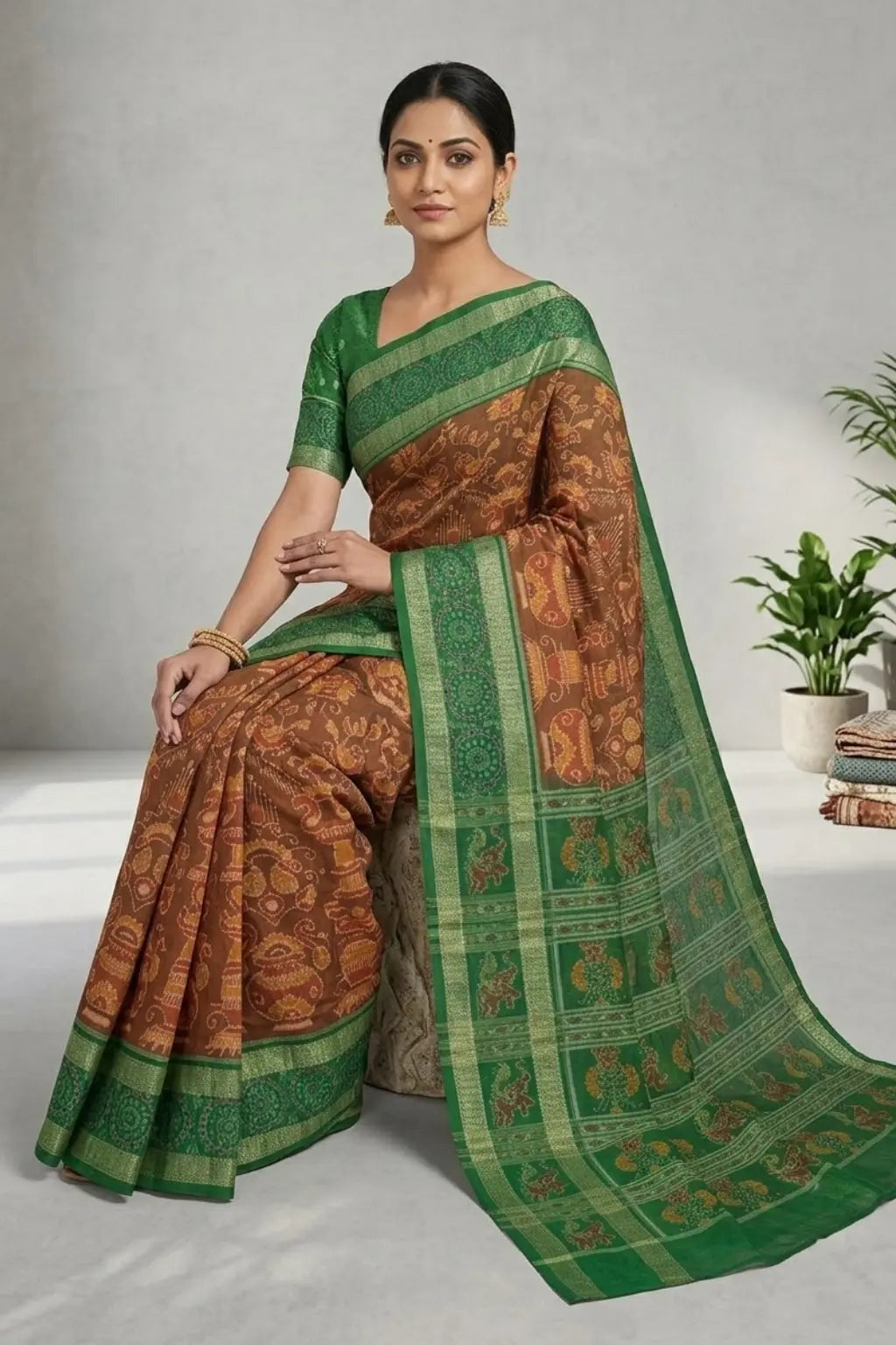Vasudha Brown Handwoven Sambalpuri cotton saree