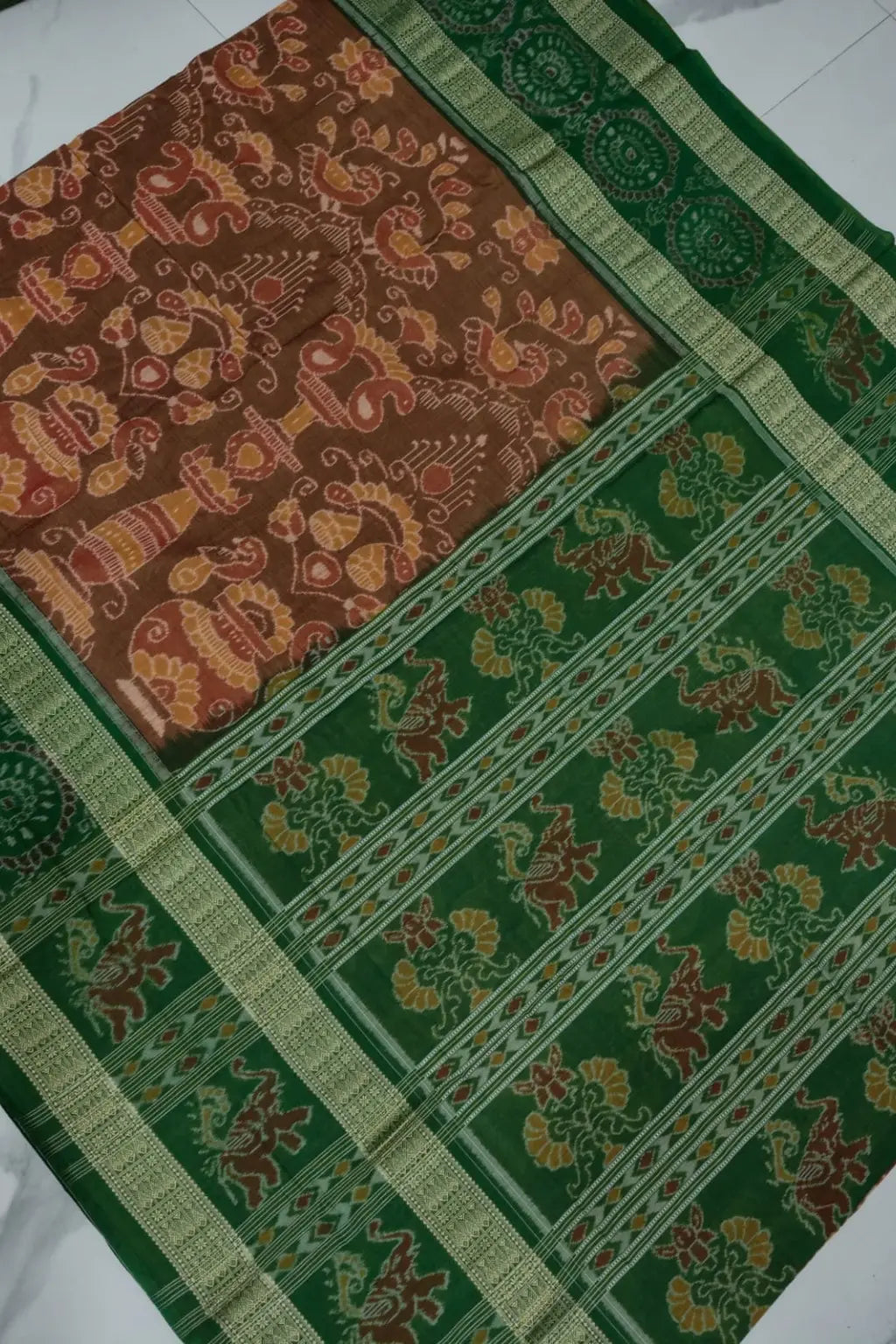 Vasudha Brown Handwoven Sambalpuri cotton saree