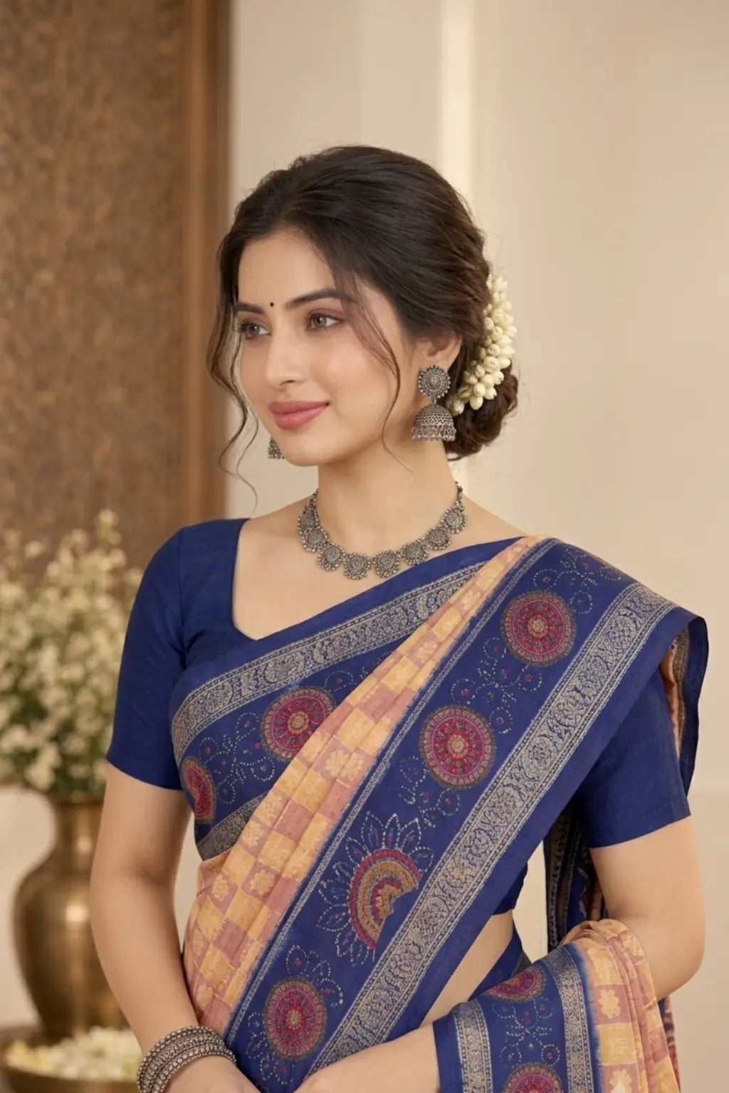 Nartaki Navy Blue Handwoven Sambalpuri Cotton Saree