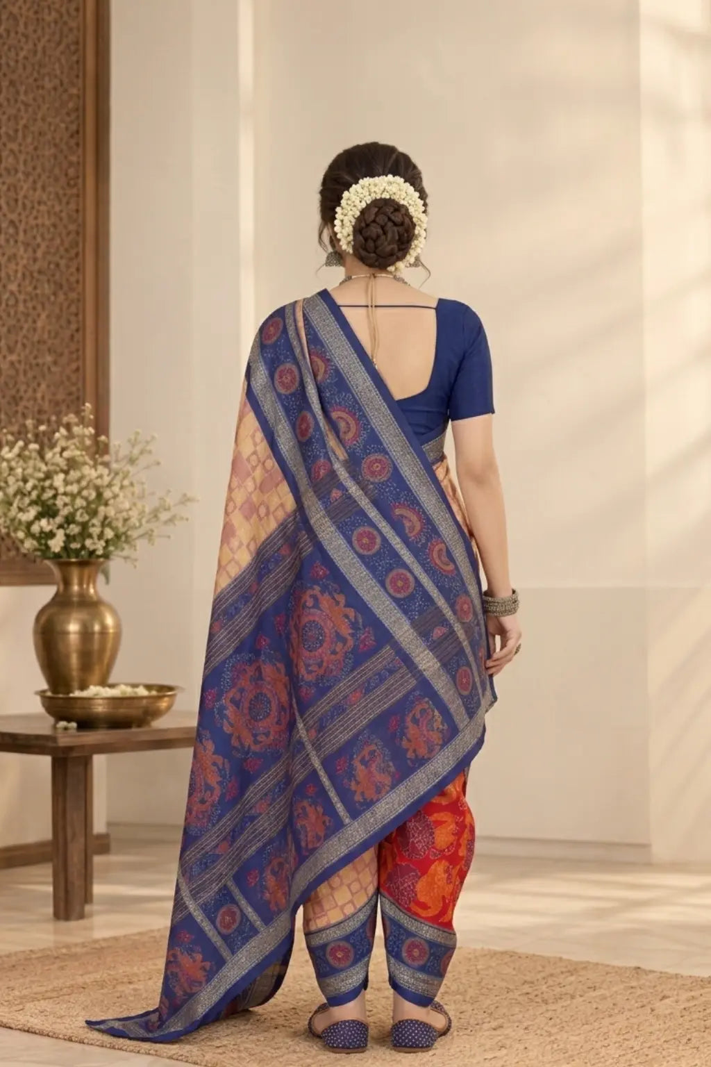 Nartaki Navy Blue Handwoven Sambalpuri Cotton Saree
