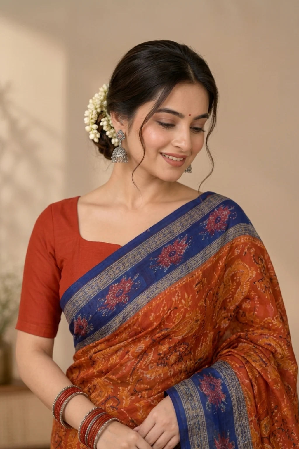 Vasudha Orange Handwoven Sambalpuri cotton Saree