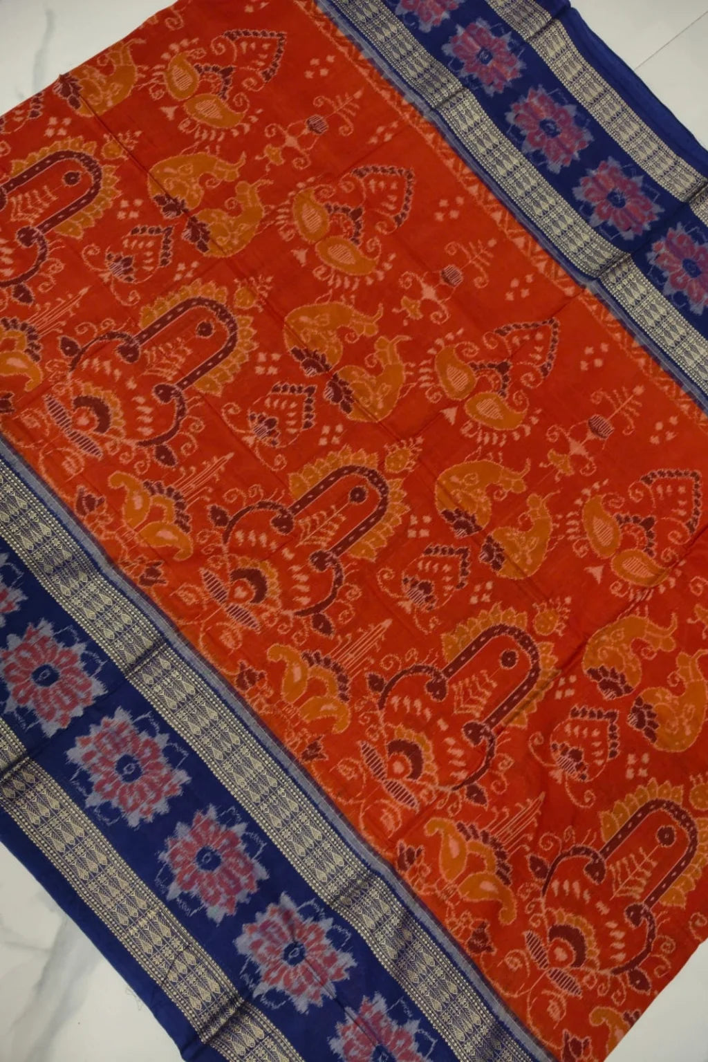 Vasudha Orange Handwoven Sambalpuri cotton Saree