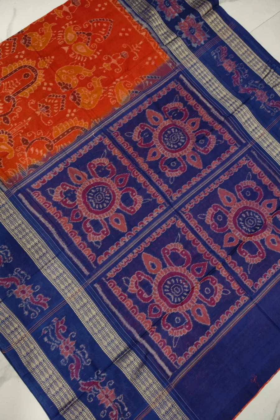 Vasudha Orange Handwoven Sambalpuri cotton Saree