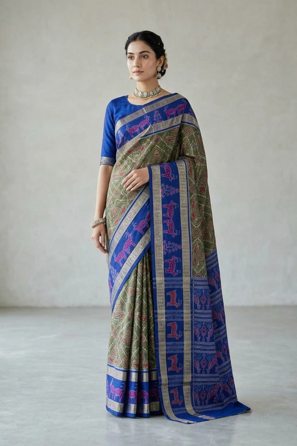 Vasudha Green Handwoven Sambalpuri Cotton Saree