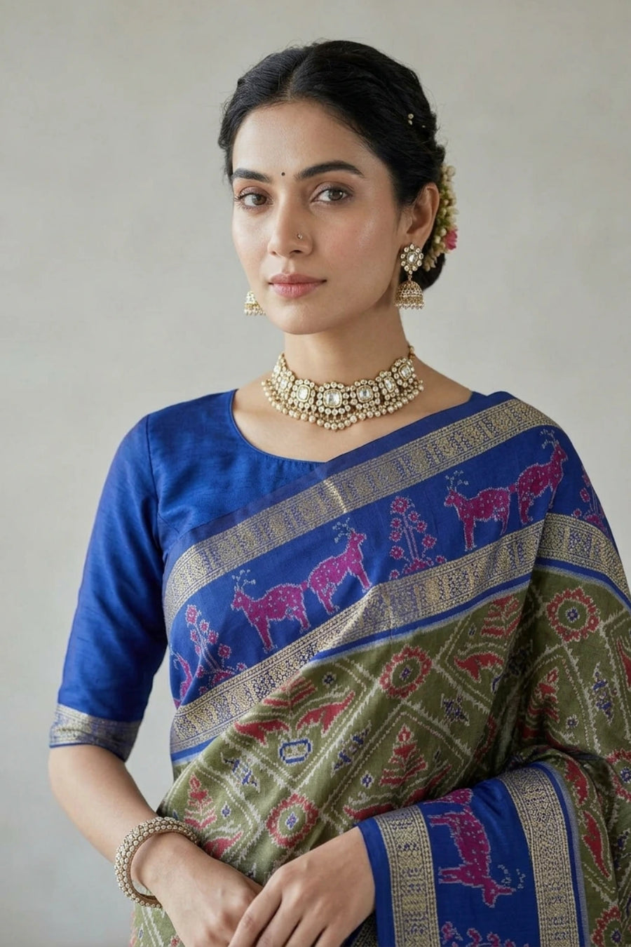 Vasudha Green Handwoven Sambalpuri Cotton Saree