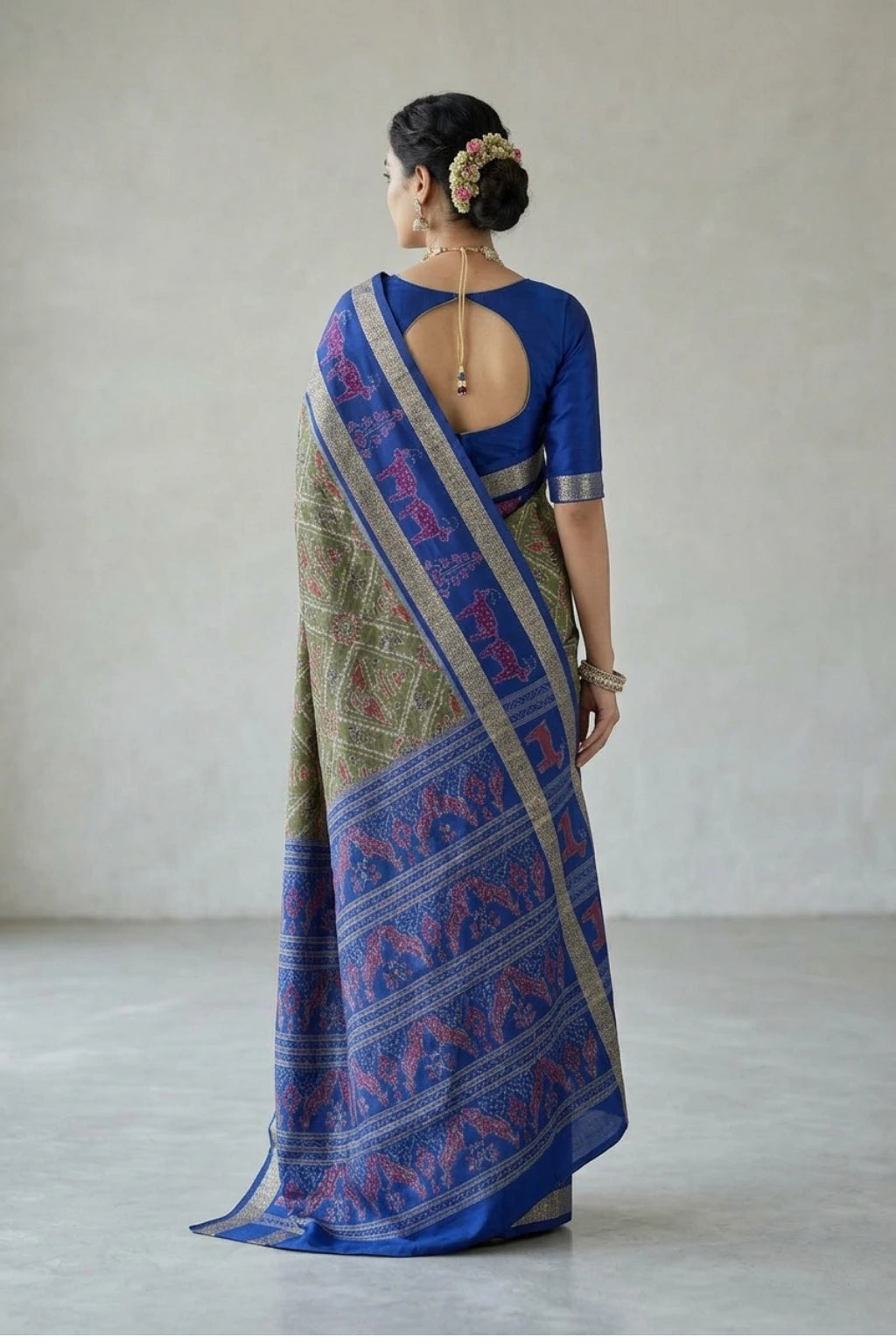 Vasudha Green Handwoven Sambalpuri Cotton Saree