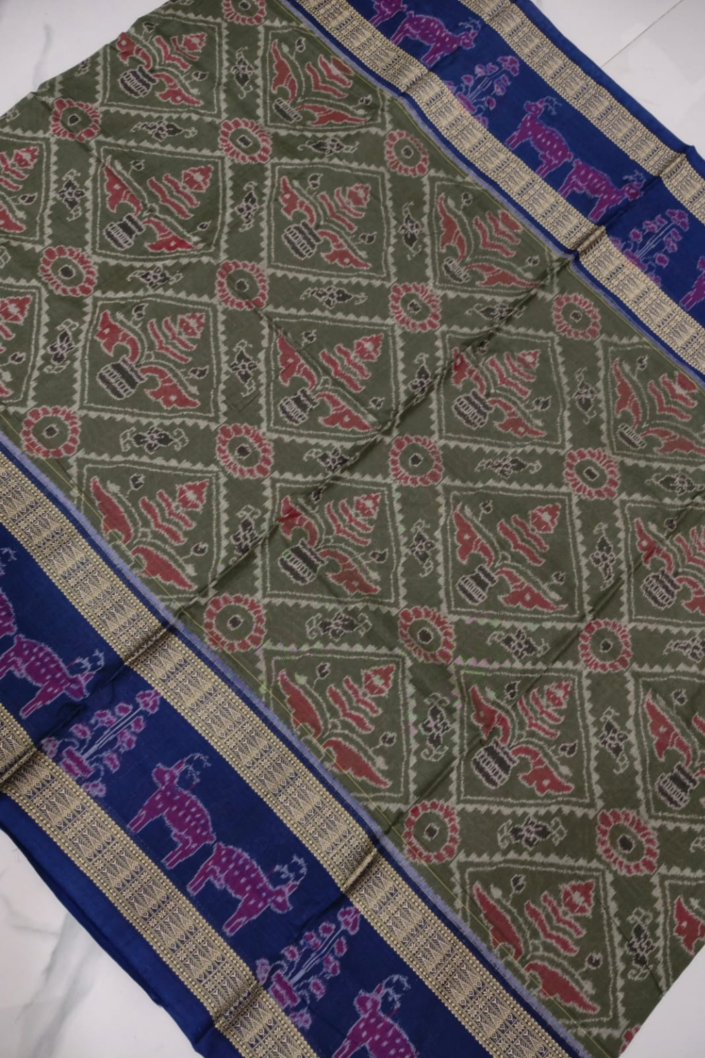 Vasudha Green Handwoven Sambalpuri Cotton Saree
