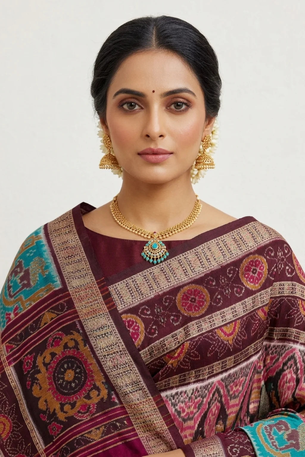 Aarini Turquoise Handwoven Sambalpuri Cotton Saree