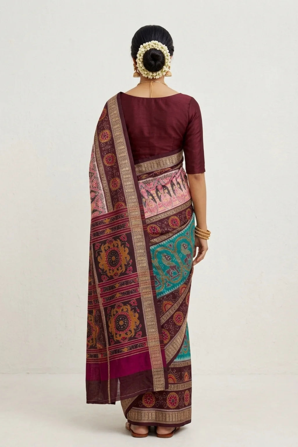 Aarini Turquoise Handwoven Sambalpuri Cotton Saree